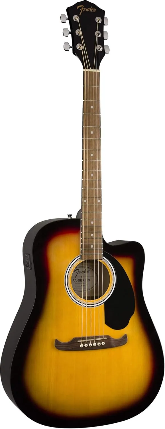 Fender FA-125CE Dreadnought Cutaway Acoustic-Electric Guitar - Sunburst Bundle with Gig Bag, Strap, Strings, Picks, Fender Play Online Lessons, and Austin Bazaar Instructional DVD