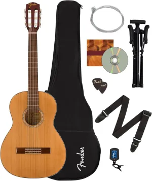 Fender FA-15N 3/4-Size Nylon String Acoustic Guitar Starter Kit for Beginners with Gig Bag, Stand, Nylon Strings, Tuner, Strap, and Austin Bazaar Instructional DVD