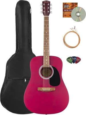 Fender FA Series Dreadnought Acoustic Guitar - Crimson Red Bundle with Gig Bag, Strings, Picks, and Austin Bazaar Instructional DVD