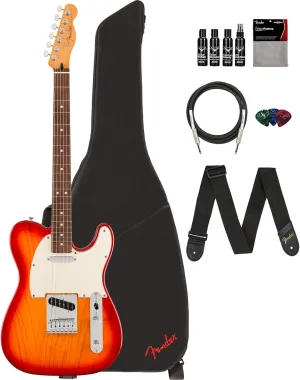 Fender Player II Telecaster - Aged Cherry Burst Bundle with Gig Bag, Strap, Cable, 3-Pack Picks and Guitar Cleaning Kit