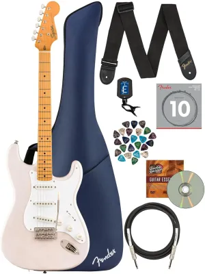 Fender Squier Classic Vibe '50s Stratocaster - White Bundle with Gig Bag, Instrument Cable, Tuner, Strap, Strings, Picks, Fender Play Online Lessons, and Austin Bazaar Instructional DVD