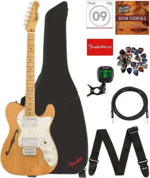 Fender Squier Classic Vibe '70s Telecaster Thinline - Natural Bundle with Gig Bag, Tuner, Strap, Picks, Strings, Instrument Cable, and Austin Bazaar Instructional DVD