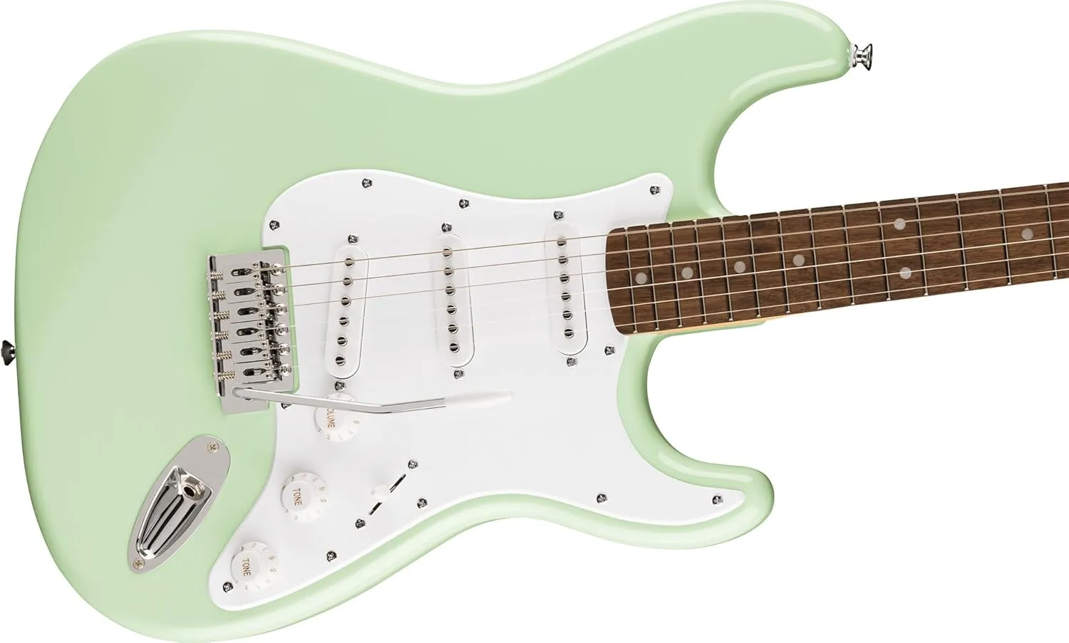 Fender Squier Sonic Stratocaster - Surf Green Bundle with Frontman 10g Amp, Gig Bag, Cable, Strap, Tuner, Fender Play, Picks, and Austin Bazaar Guitar DVD