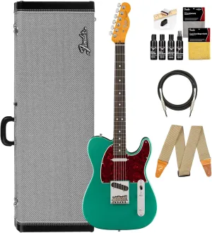 Fender Susan Tedeschi Telecaster - Aged Caribbean Mist Bundle with Deluxe Black Hard Case, Strap, Cable, and Guitar Cleaning Kit