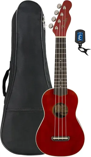 Fender Venice Soprano Ukulele - Cherry Bundle with Gig Bag and Tuner