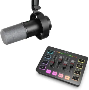 FIFINE Gaming Audio Mixer and XLR/USB Dynamic Microphone Bundle, Streaming 4-Channel RGB Mixer with XLR Microphone Interface,48V Phantom Power for Game, Voice, Podcast, Recording, YouTube (SC3 K688)