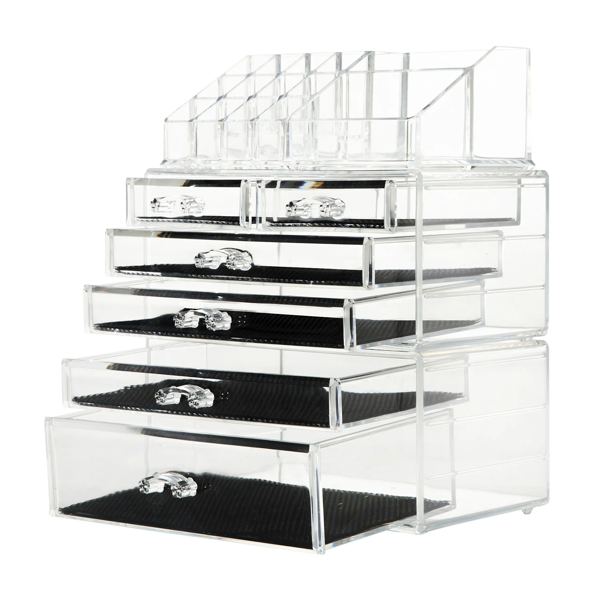 Finnhomy 3 Tier Acrylic Makeup Cosmetic Jewelry Diamond Organizer 3 Piece Set Counter Storage Case Large Display Drawer Box Bathroom Vanity Case for Lipstick/Brush/Nail Polish Clear