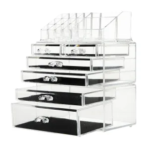 Finnhomy 3 Tier Acrylic Makeup Cosmetic Jewelry Diamond Organizer 3 Piece Set Counter Storage Case Large Display Drawer Box Bathroom Vanity Case for Lipstick/Brush/Nail Polish Clear