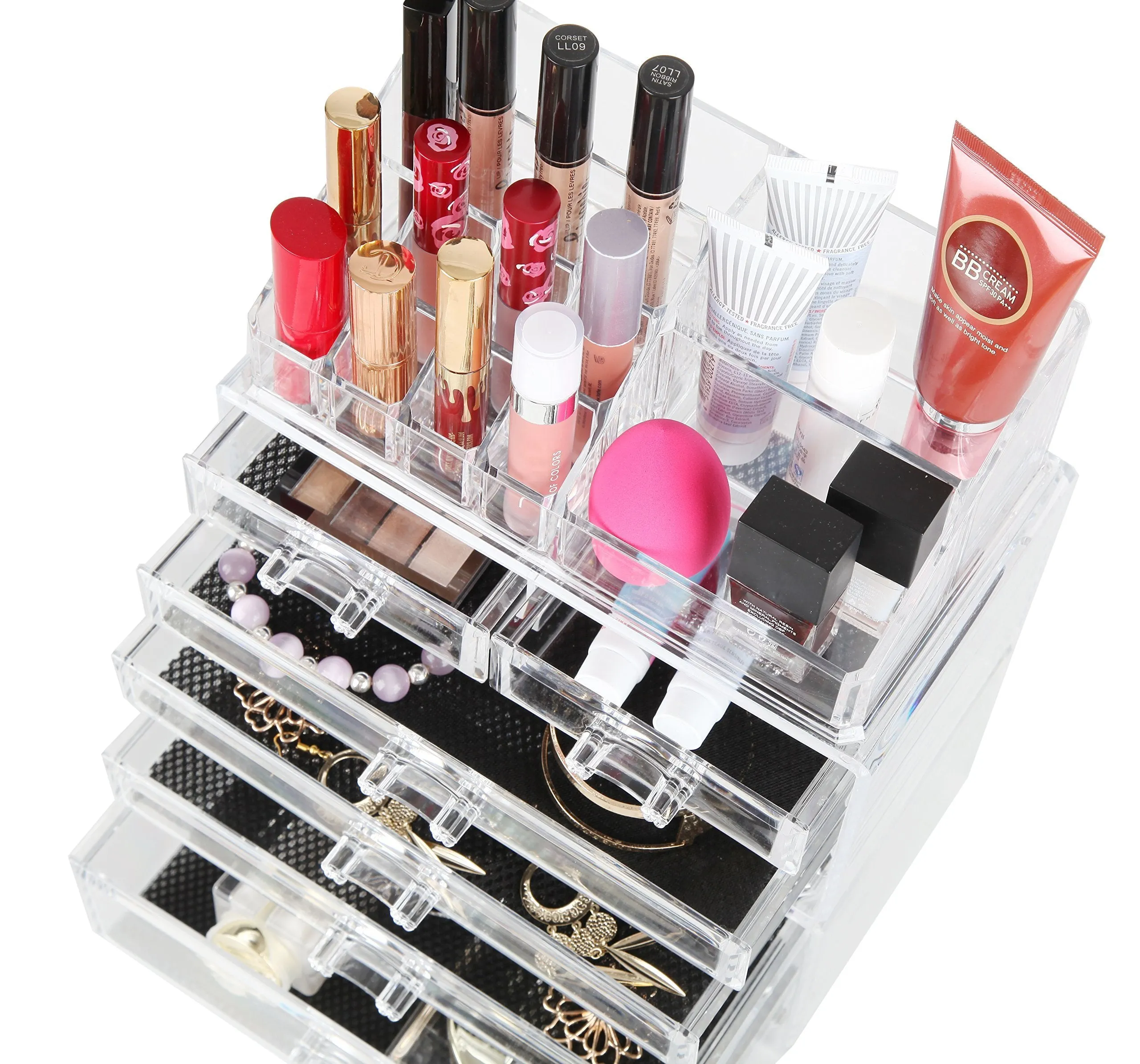 Finnhomy 3 Tier Acrylic Makeup Cosmetic Jewelry Diamond Organizer 3 Piece Set Counter Storage Case Large Display Drawer Box Bathroom Vanity Case for Lipstick/Brush/Nail Polish Clear