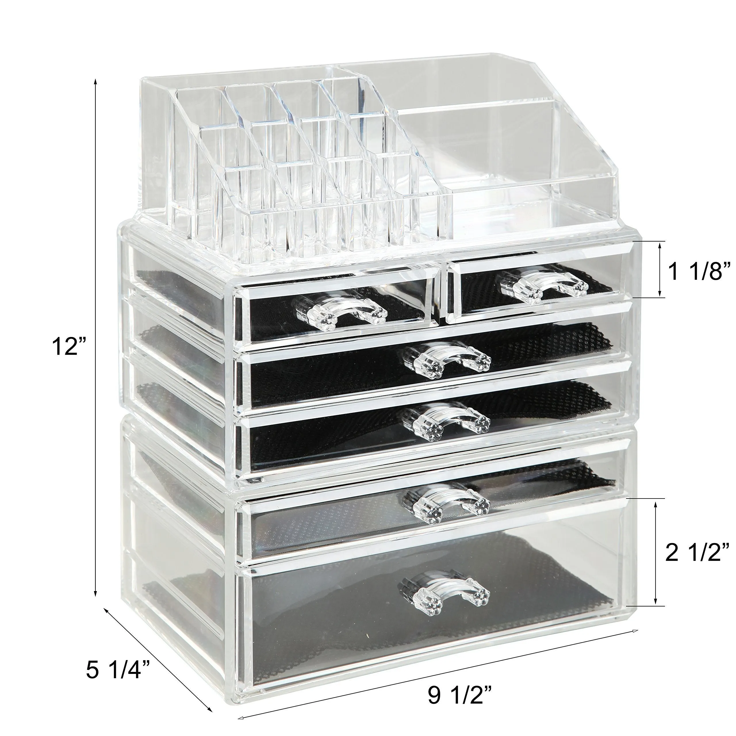 Finnhomy 3 Tier Acrylic Makeup Cosmetic Jewelry Diamond Organizer 3 Piece Set Counter Storage Case Large Display Drawer Box Bathroom Vanity Case for Lipstick/Brush/Nail Polish Clear
