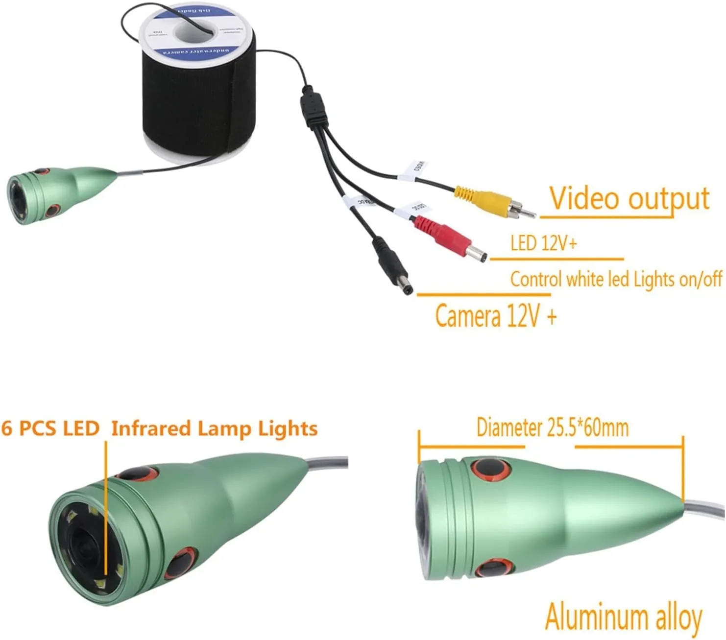 Fishing Camera, Underwater Fishing Video Camera Kit 1000TVL 6W IR LED Fish Finder with 7Inch Color Monitor 10M 15M 20M 30M for Ice Sea Fishing(09MJ IR 20M)