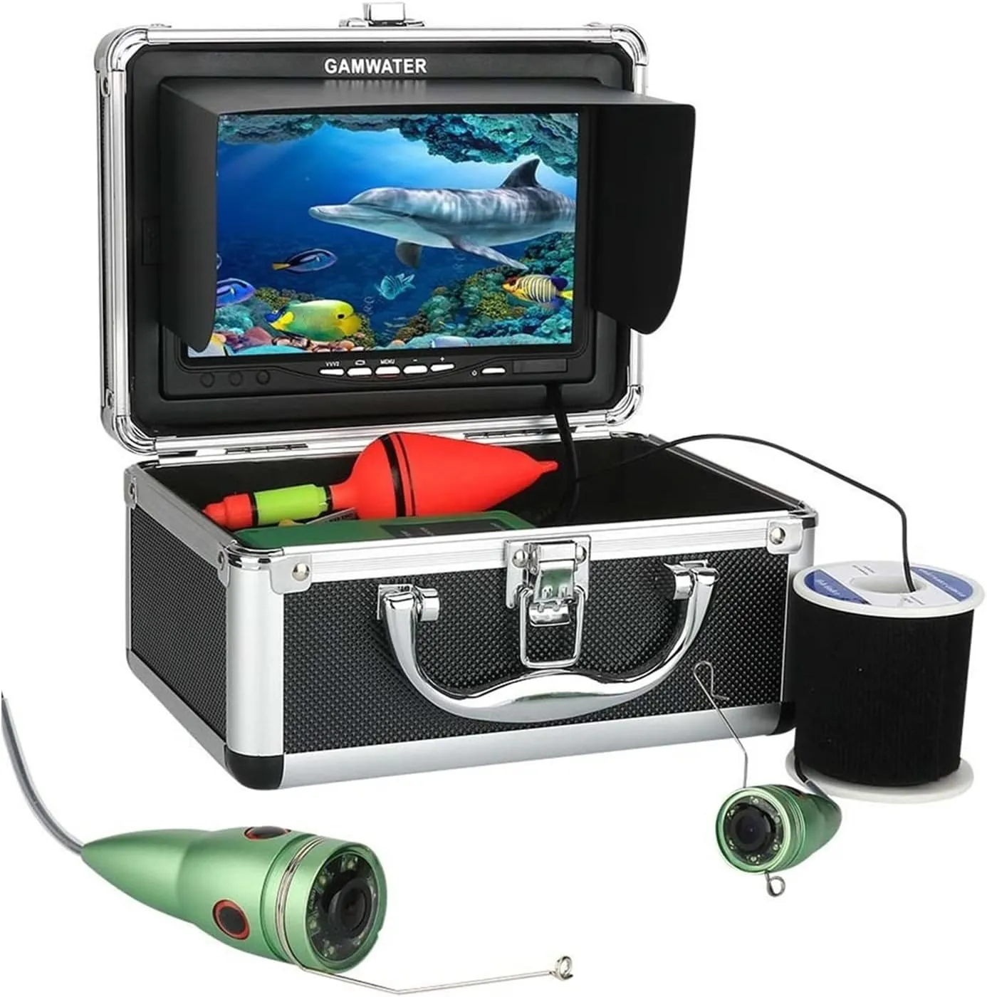 Fishing Camera, Underwater Fishing Video Camera Kit 10M 20M 30M Fishfinder 6 PCS White Lights with 7" Inch Color Monitor for Ice Sea Fishing(09MJ 30M W)