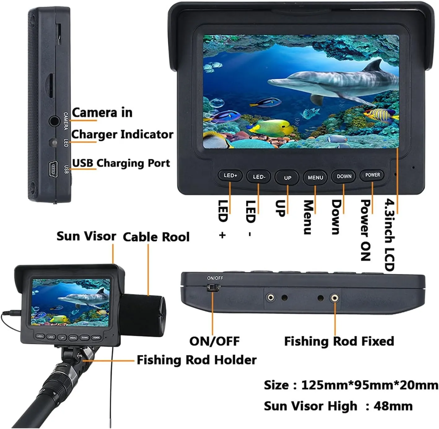 Fishing Camera, Video Fish Finder 4.3 Inch IPS LCD Monitor 6PCS LED Night Vision Fishing Camera Kit for Winter Underwater Ice Fishing(30m Cable)