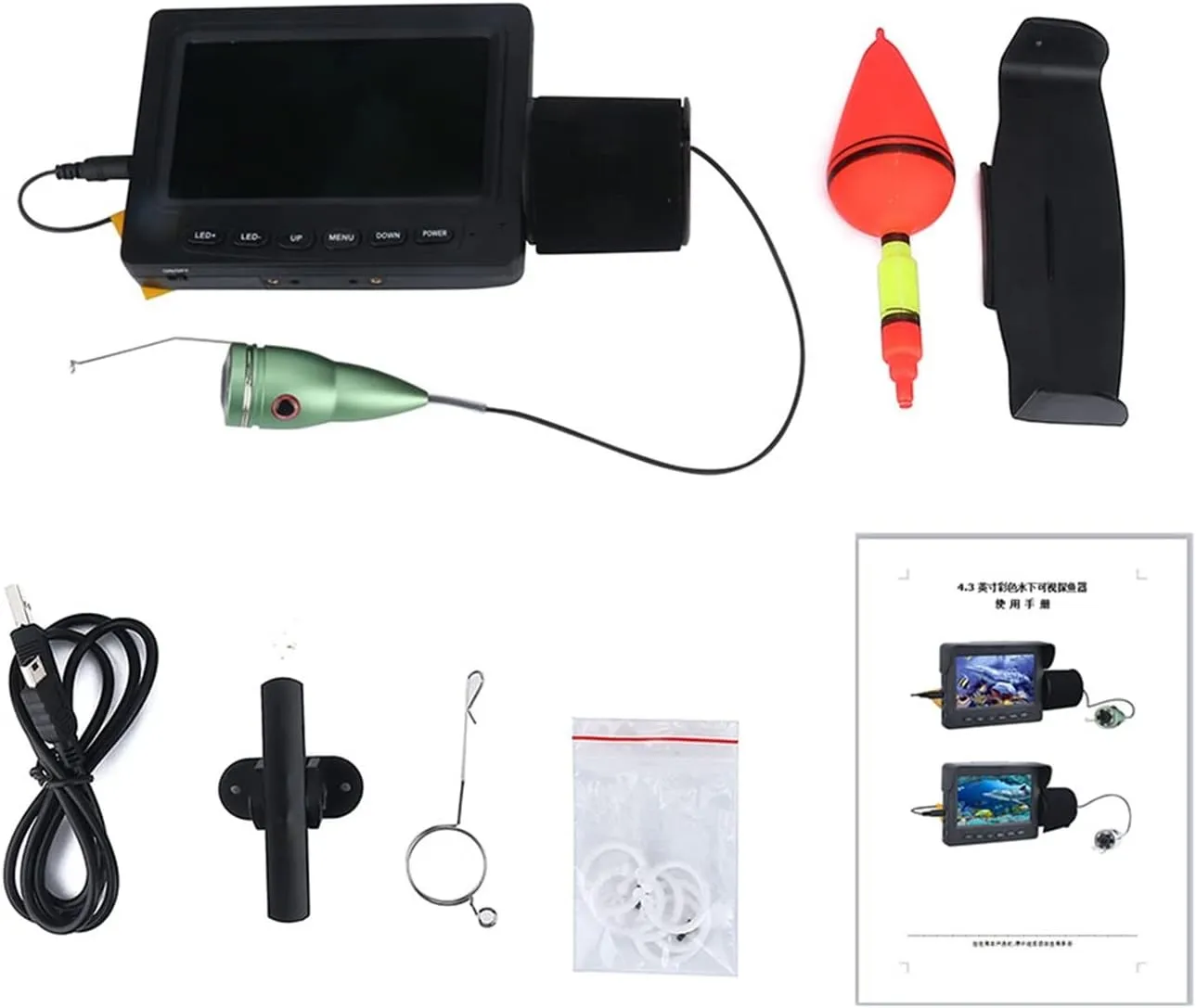 Fishing Camera, Video Fish Finder 4.3 Inch LCD Monitor 1000TVL Underwater Fishing Camera Kit White Lights for Winter Ice Lake Sea Fishing(F008S-15M-W)