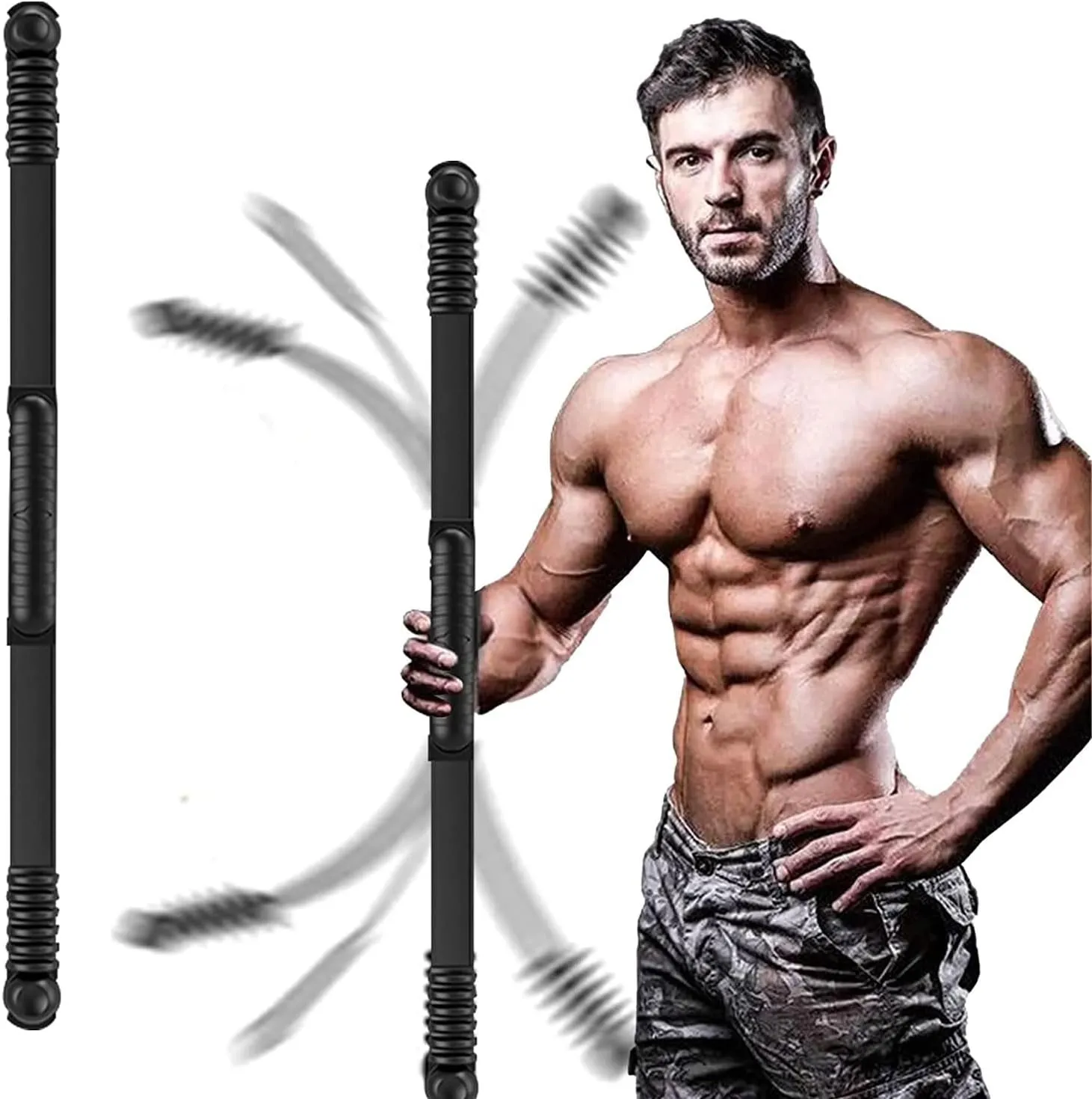 Fitness Exercise Bar,Elastic Fitness Bar,High Frequency Vibration Training Bar,Fat Buring Workout Bar For Yoga Pilates Sports,Power Twister Bar For Arm,Abdominal Muscles Strength Exercises In Home Gym…