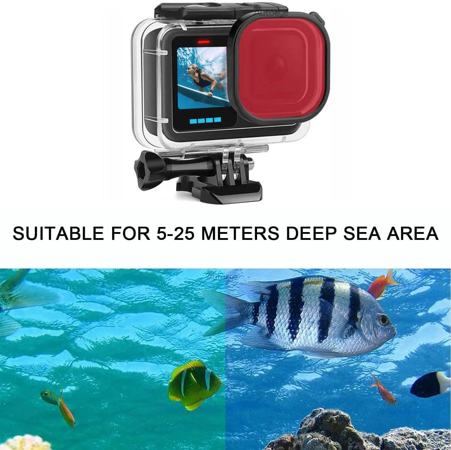 FitStill 60M/196FT Underwater Waterproof Protective Case for Go Pro Hero 13 Hero 12 Hero 11 Hero 10 Hero 9 Black,3Pack Filter Monopod Floating Hand Grip Selfie Stick Hero13/12/11/10/9 Black Accessory