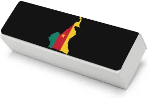 Flag Map of Cameroon Printing Glasses Case Hard Shell Eyeglasses Protector Cases with Cleaning Cloth Fits Most Glasses