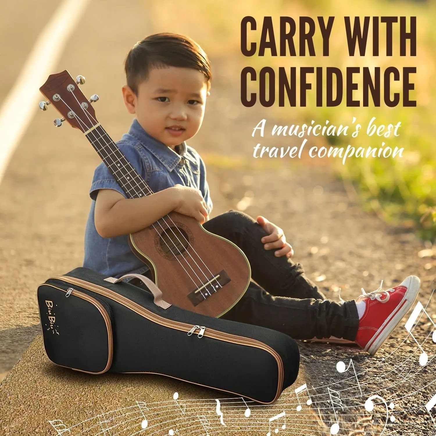 Flexzion Ukulele Gig Bag - Uke Backpack Storage Soft Case Waterproof w/Carrying Handle, Pocket & Adjustable Shoulder Strap, Music Accessories for Concert Tour Travel