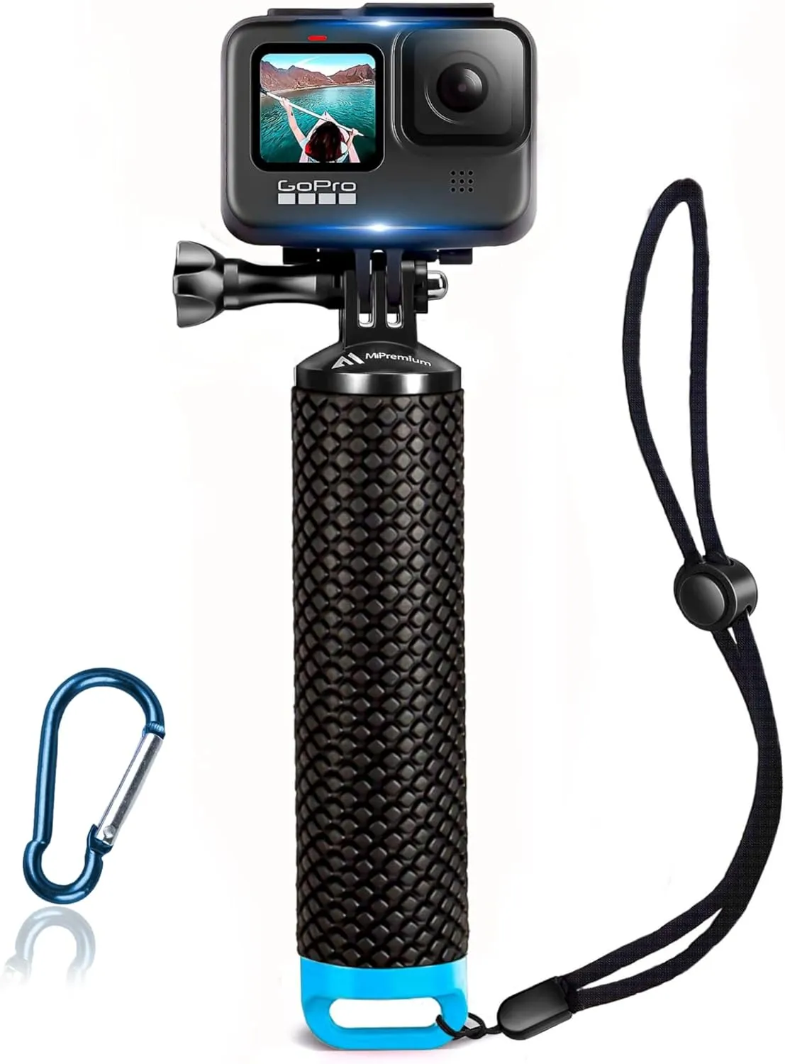 Floating Hand Grip Waterproof Monopod for GoPro Hero 13 12 11 10 9 8 7 6 5 4 3  2 1 Session Black Silver Handler & Handle Mount Accessories Kit for Water Sport and Action Cameras (Blue)