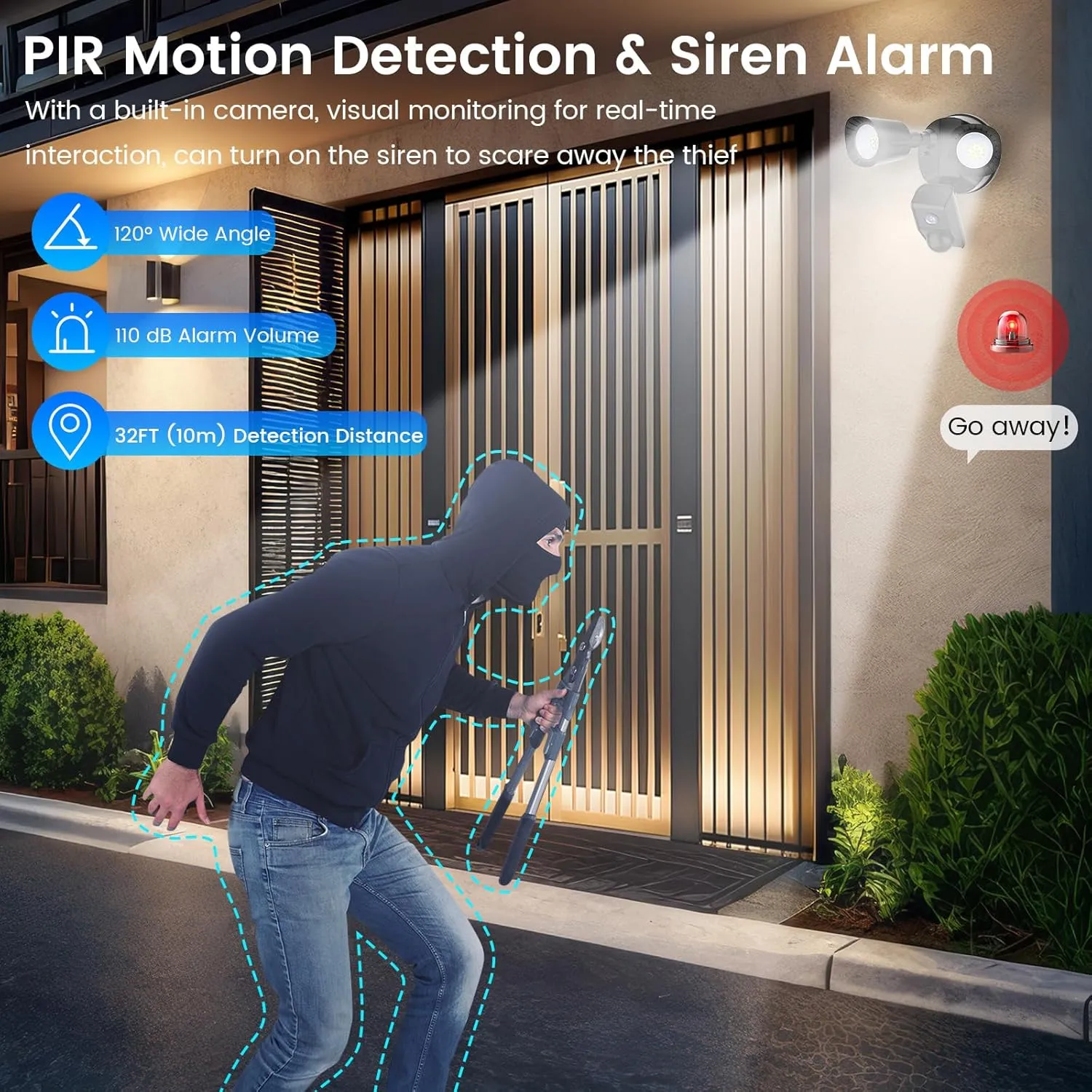 Floodlight Camera, HD WiFi Smart Outdoor Security Camera with 2130LM Flood Light, Motion Sensor, 2-Way Audio, 110dB Siren, Cloud & SD Storage, IP65 Waterproof, for Home Surveillance, Wired