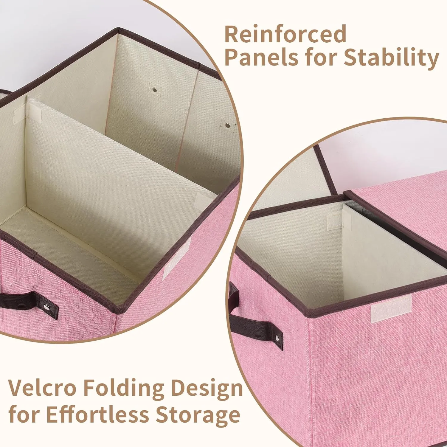 Foldable Fabric Storage Box with Double-Lid & Dividers, Large Organizer for Home, Closet, Office(Pink)