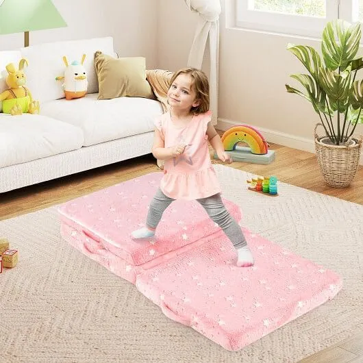 Foldable Floor Mattress for Kids with Washable Flannel Cover-Pink - Color: Pink