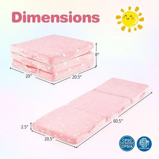 Foldable Floor Mattress for Kids with Washable Flannel Cover-Pink - Color: Pink