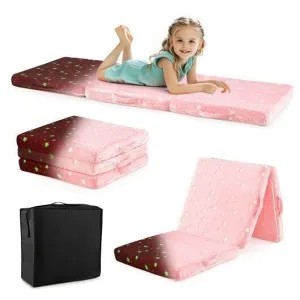 Foldable Floor Mattress for Kids with Washable Flannel Cover-Pink - Color: Pink