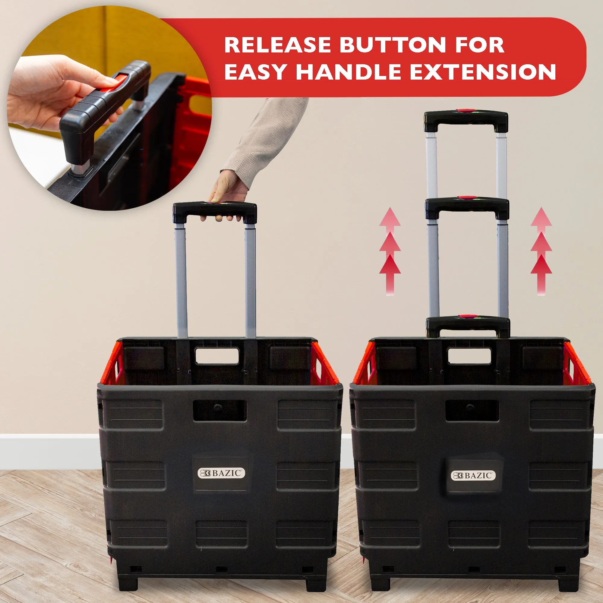 Foldable Rolling Cart w/ Lid Cover Red 16" X 18" X 15"