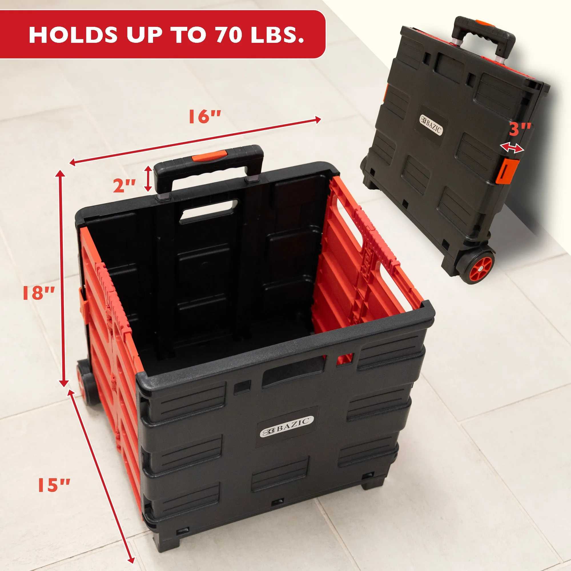 Foldable Rolling Cart w/ Lid Cover Red 16" X 18" X 15"