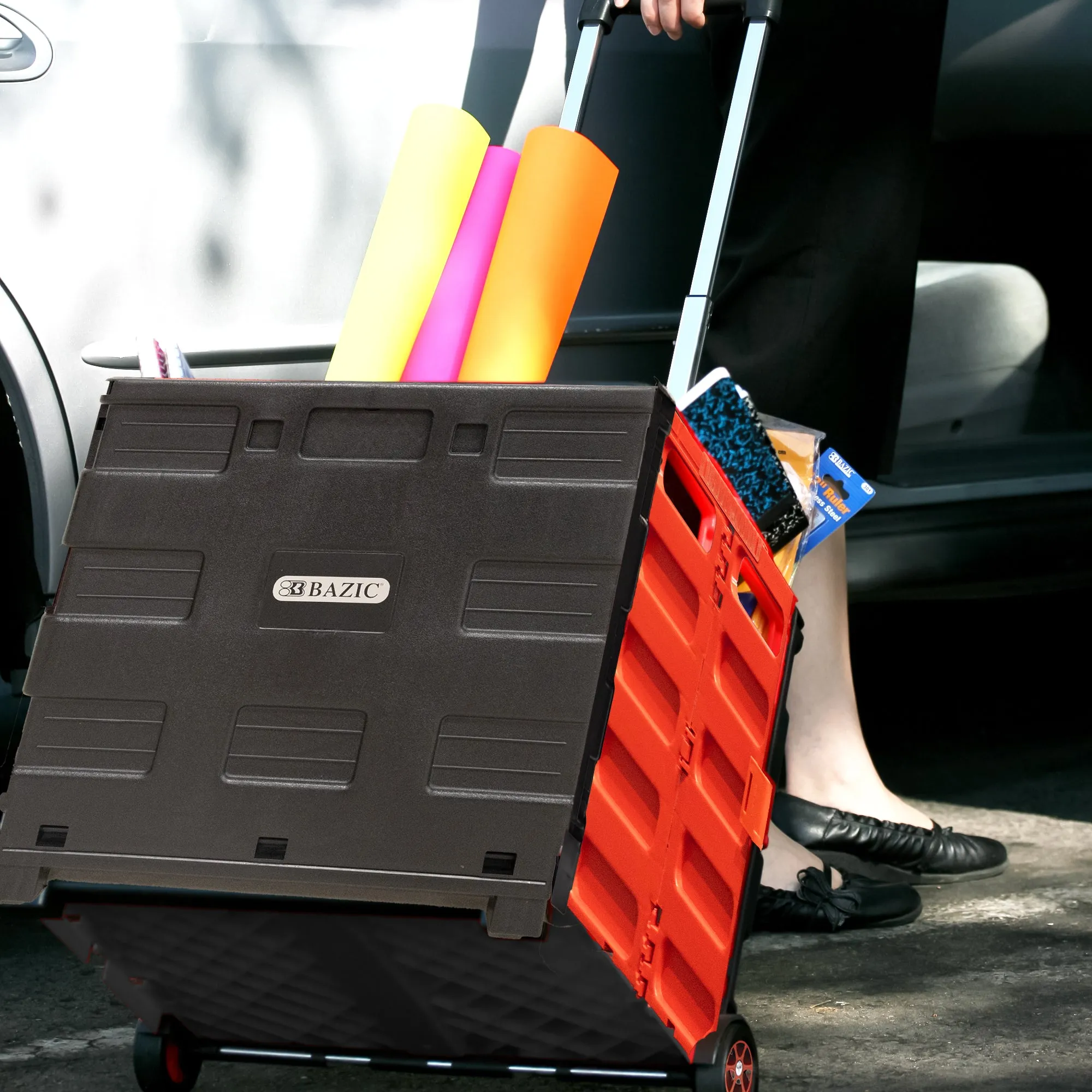Foldable Rolling Cart w/ Lid Cover Red 16" X 18" X 15"