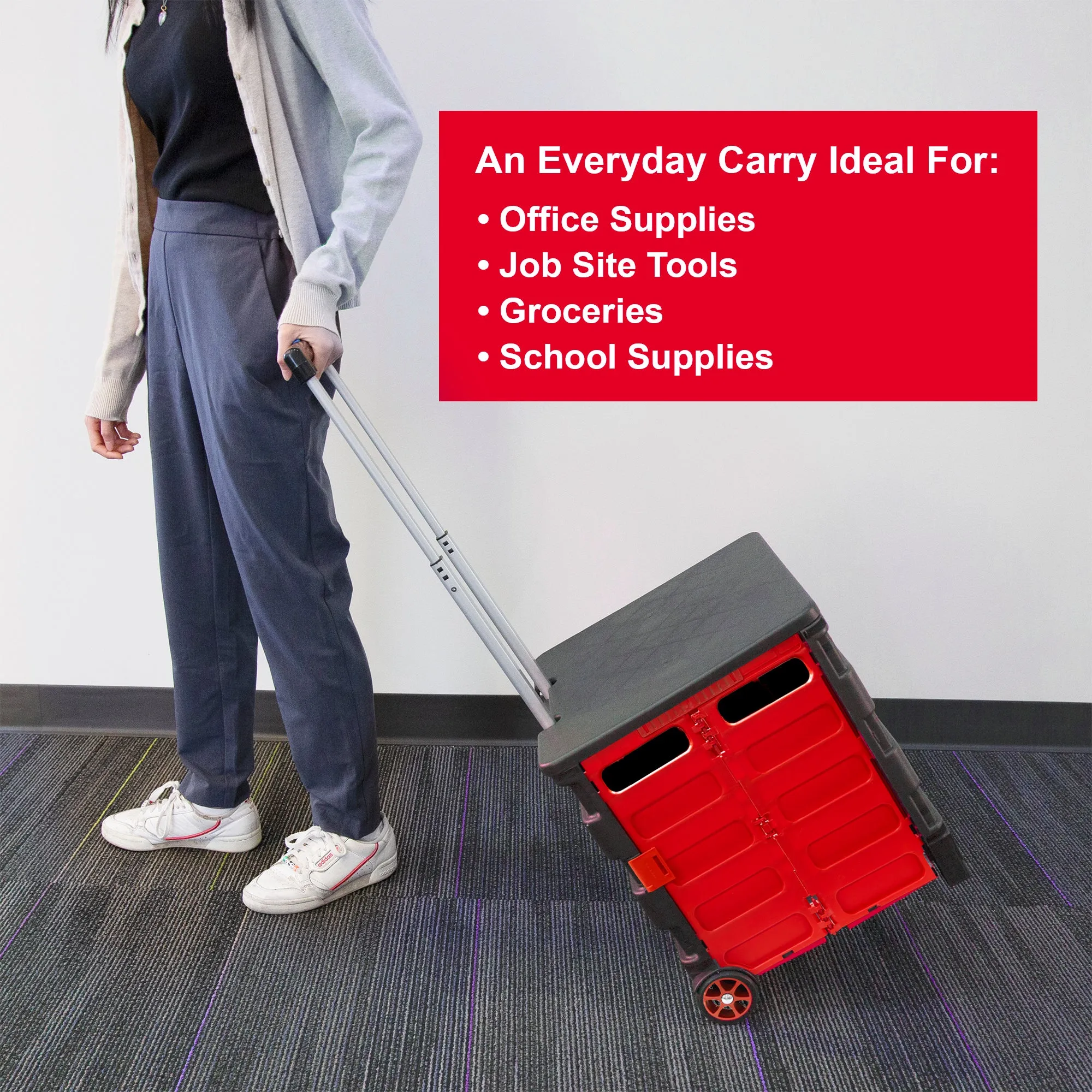 Foldable Rolling Cart w/ Lid Cover Red 16" X 18" X 15"