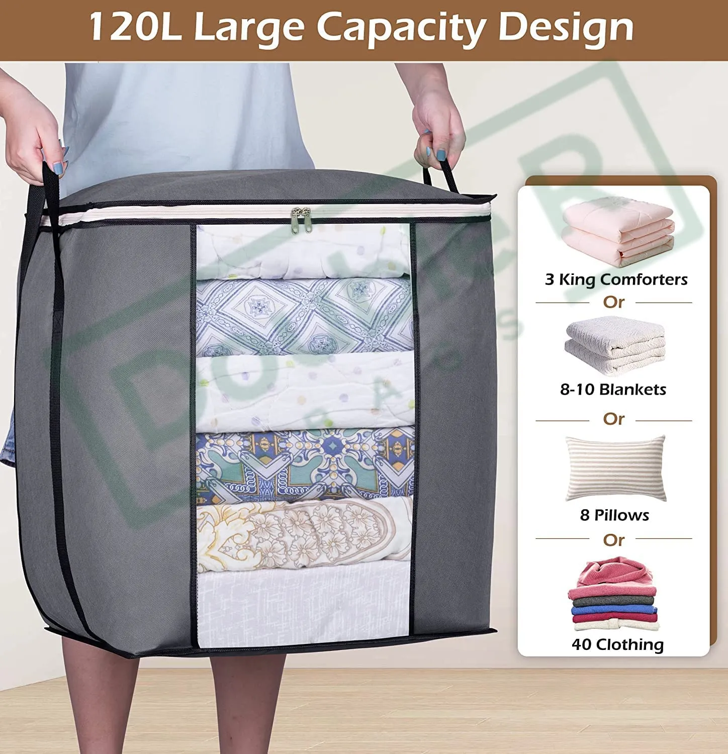 Foldable Storage Bag Organizer Clothes Storage Container for Blanket Pack of 3