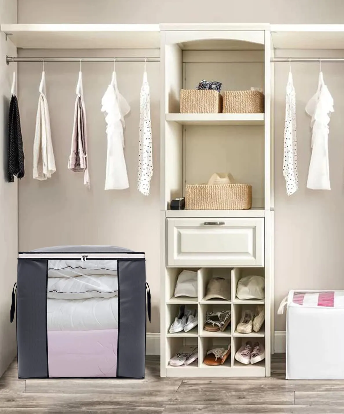 Foldable Storage Bag Organizer Clothes Storage Container for Blanket Pack of 3