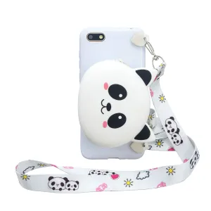 For HUAWEI Y5 2018/Y5 2019 Cellphone Case Mobile Phone Shell Shockproof TPU Cover with Cartoon Cat Pig Panda Coin Purse Lovely Shoulder Starp  White