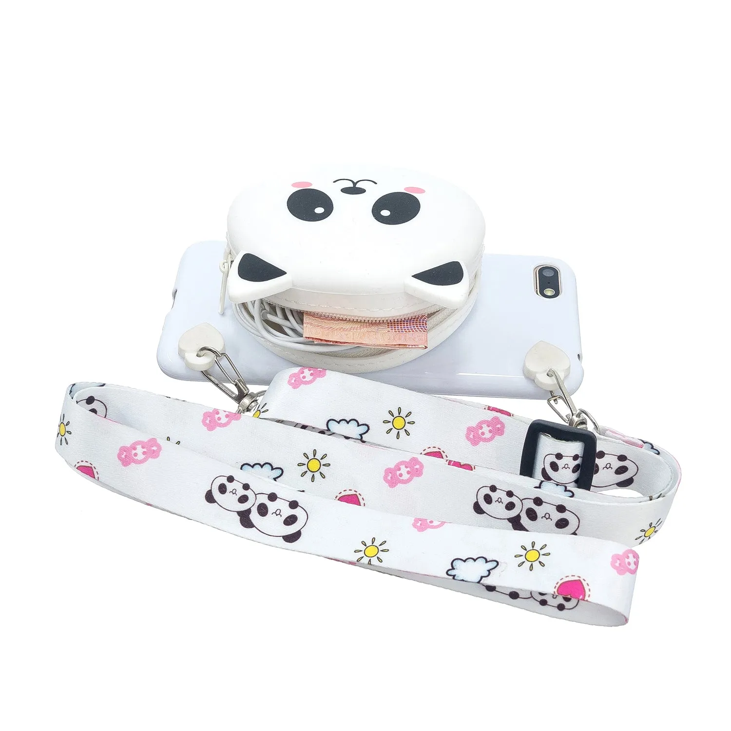 For HUAWEI Y5 2018/Y5 2019 Cellphone Case Mobile Phone Shell Shockproof TPU Cover with Cartoon Cat Pig Panda Coin Purse Lovely Shoulder Starp  White