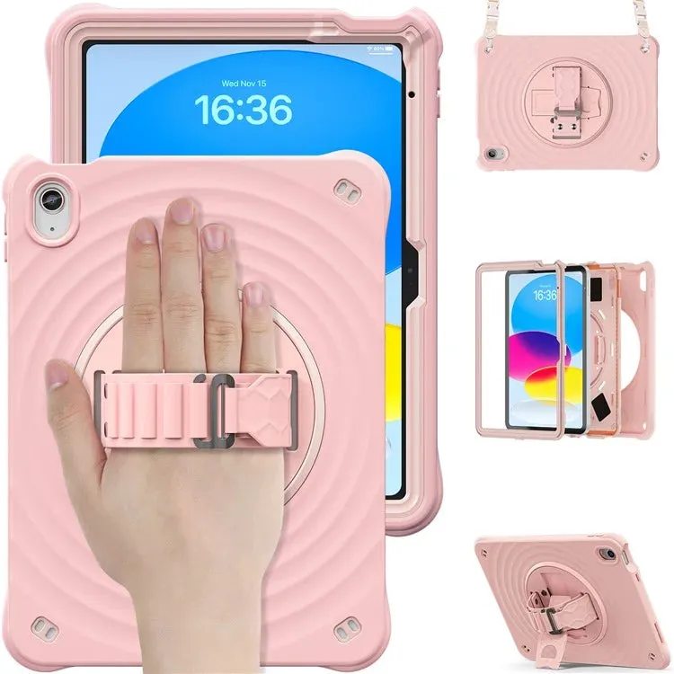 For iPad 10.9 (2022) Case Kickstand Hand Strap Tablet Cover with Shoulder Strap