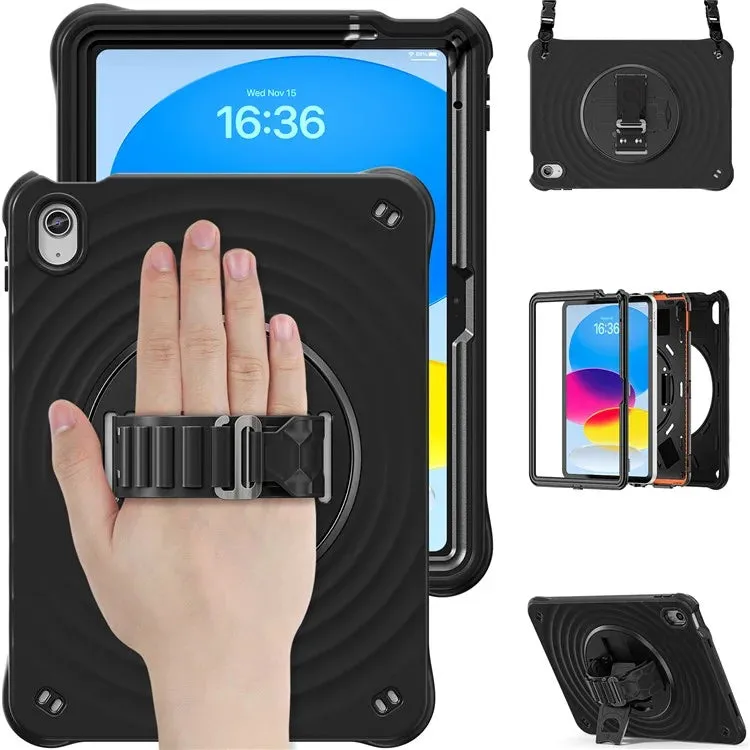 For iPad 10.9 (2022) Case Kickstand Hand Strap Tablet Cover with Shoulder Strap