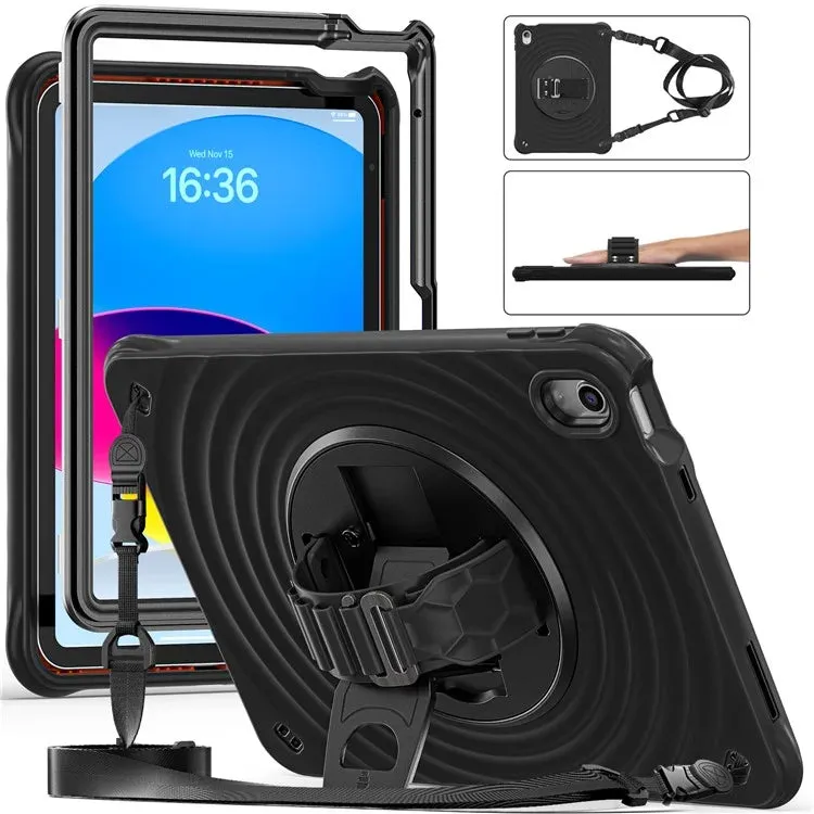 For iPad 10.9 (2022) Case Kickstand Hand Strap Tablet Cover with Shoulder Strap