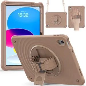 For iPad 10.9 (2022) Case Kickstand Hand Strap Tablet Cover with Shoulder Strap
