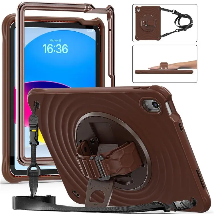 For iPad 10.9 (2022) Case Kickstand Hand Strap Tablet Cover with Shoulder Strap