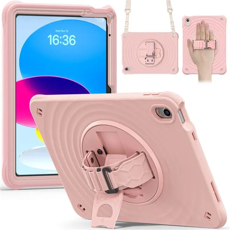 For iPad 10.9 (2022) Case Kickstand Hand Strap Tablet Cover with Shoulder Strap