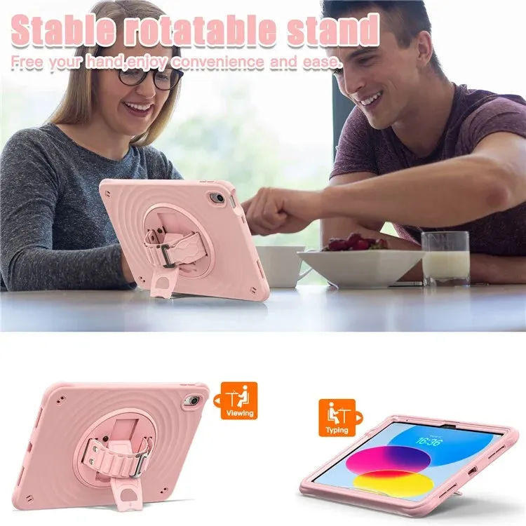 For iPad 10.9 (2022) Case Kickstand Hand Strap Tablet Cover with Shoulder Strap