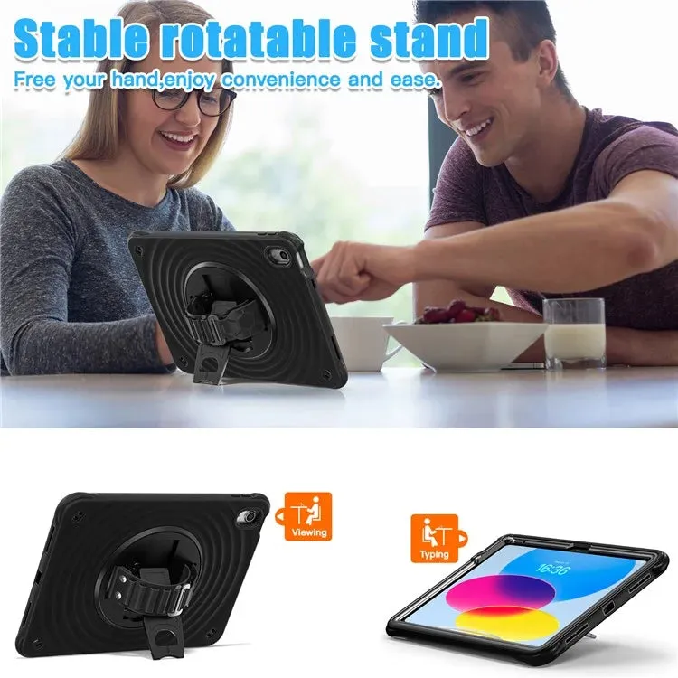 For iPad 10.9 (2022) Case Kickstand Hand Strap Tablet Cover with Shoulder Strap