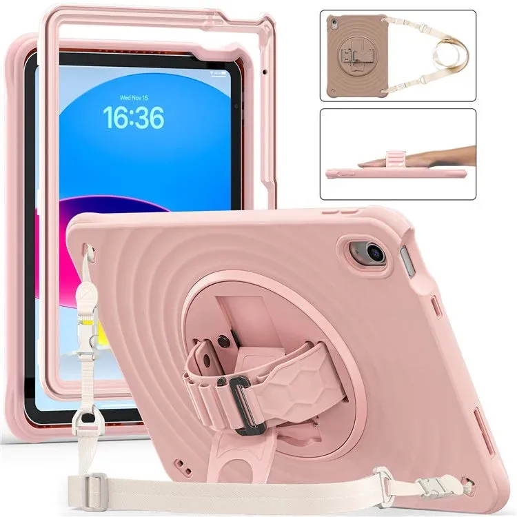 For iPad 10.9 (2022) Case Kickstand Hand Strap Tablet Cover with Shoulder Strap