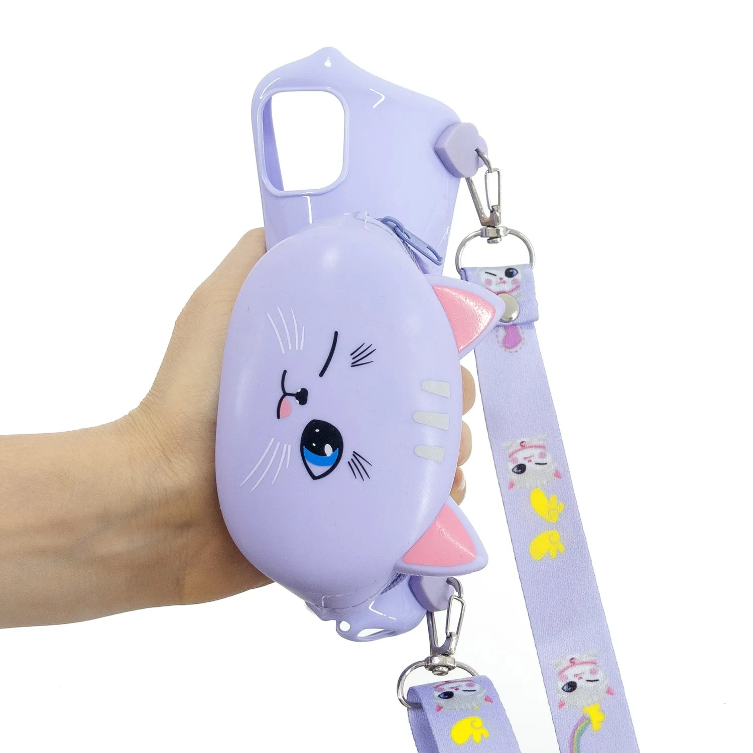 For OPPO A83/A9 2020 Cellphone Case Mobile Phone TPU Shell Shockproof Cover with Cartoon Cat Pig Panda Coin Purse Lovely Shoulder Starp  Purple