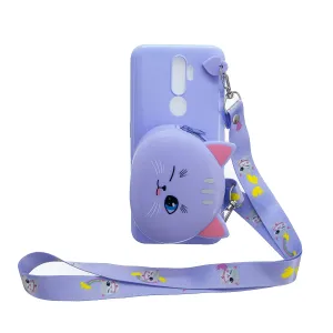 For OPPO A83/A9 2020 Cellphone Case Mobile Phone TPU Shell Shockproof Cover with Cartoon Cat Pig Panda Coin Purse Lovely Shoulder Starp  Purple