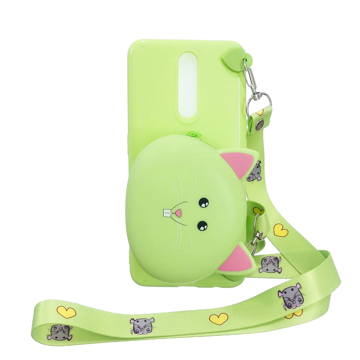 For OPPO F11/F11 Pro Cellphone Case Mobile Phone TPU Shell Shockproof Cover with Cartoon Cat Pig Panda Coin Purse Lovely Shoulder Starp  Pink