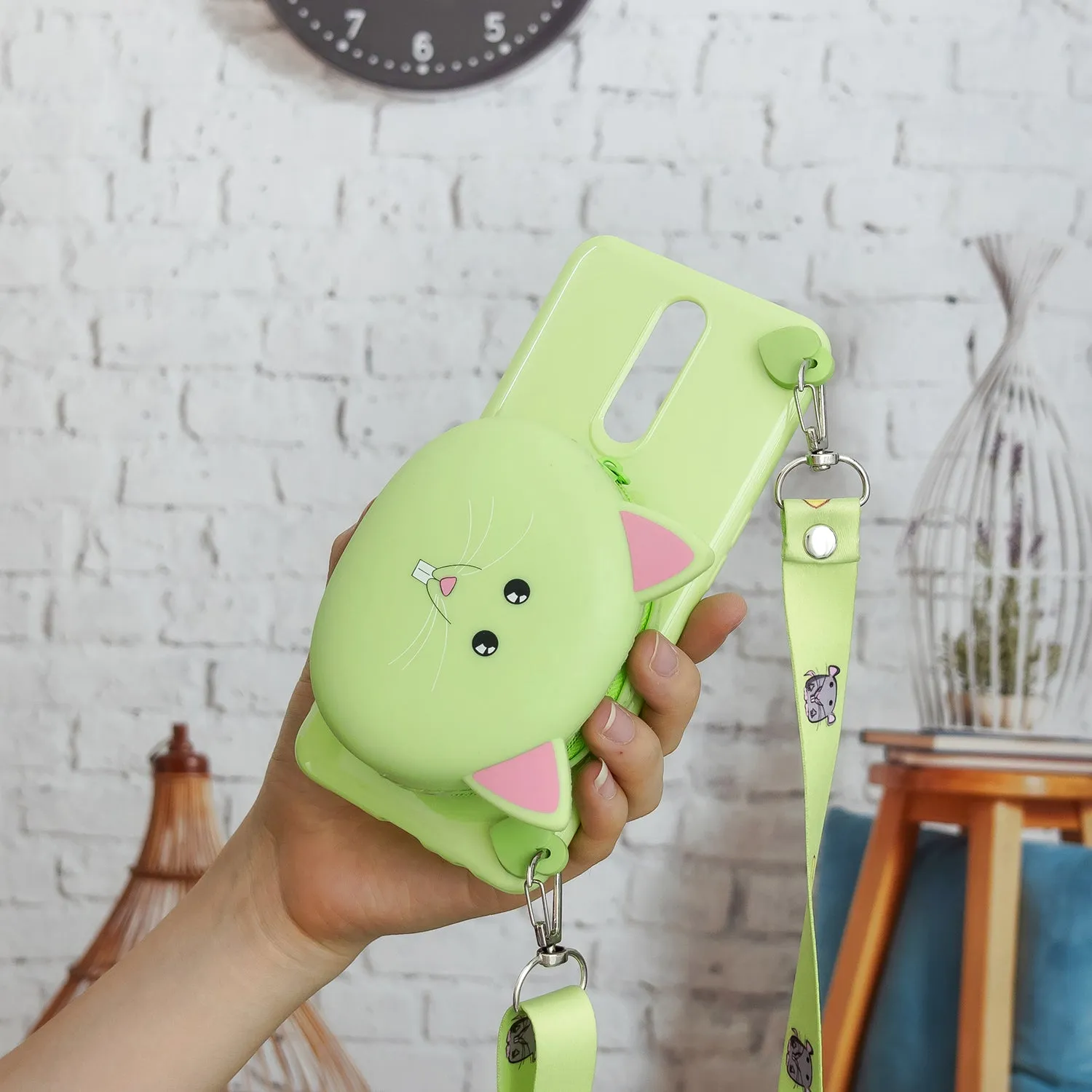 For OPPO F11/F11 Pro Cellphone Case Mobile Phone TPU Shell Shockproof Cover with Cartoon Cat Pig Panda Coin Purse Lovely Shoulder Starp  Pink