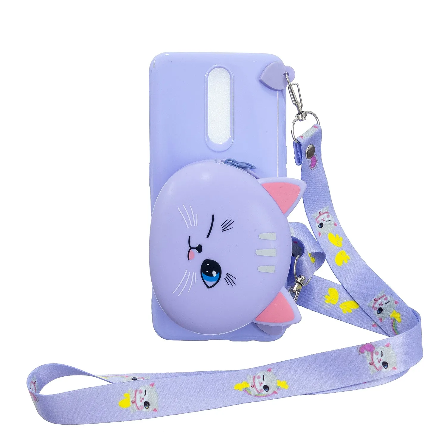 For OPPO F11/F11 Pro Cellphone Case Mobile Phone TPU Shell Shockproof Cover with Cartoon Cat Pig Panda Coin Purse Lovely Shoulder Starp  Pink